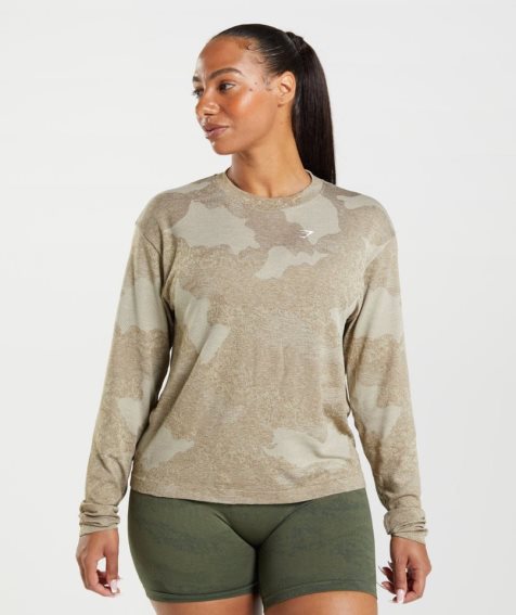 Camiseta Gymshark Adapt Camo Seamless Long Sleeve Top Mujer Grises | MX 759WCZ